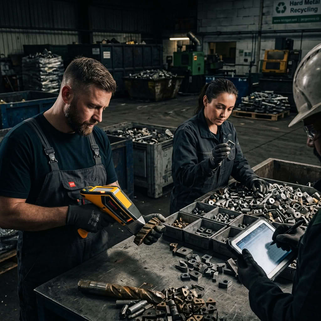 Спеціалісти заводу аналізують лом твердого сплаву XRF-аналізатором